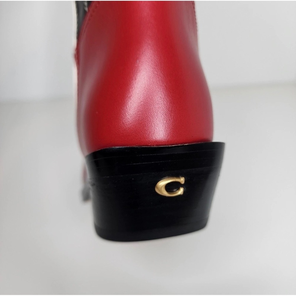 Coach Aria Western Bootie Red Black Floral Embroidery Leather Cowboy Boots 9.5 - Picture 2 of 2